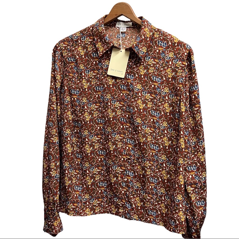 Anthropologie Brown Floral Blouse